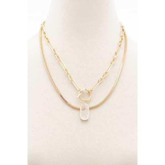 Oval Stone Toggle Clasp Layered Necklace - Picture 2 of 7